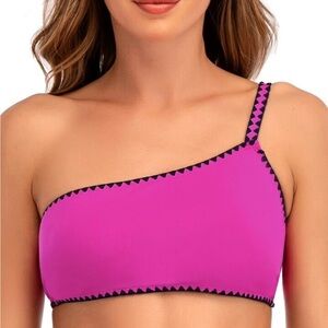 Lucky Brand PINK Spring Romantic Shell Stitch Asymmetrial Swim Top, US Medium